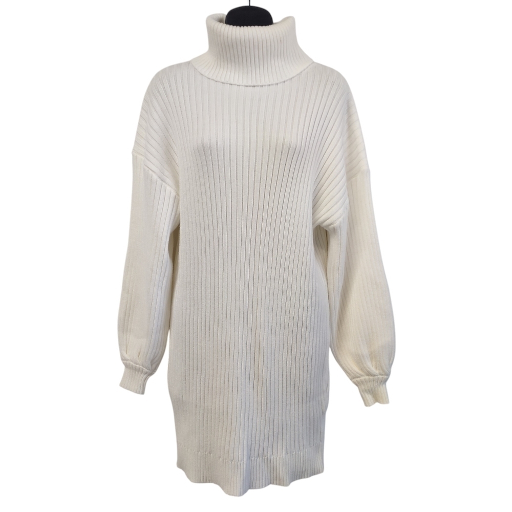 ANRABESS Womens Sweater Dress Turtleneck Lantern Sleeve Casual White Size M NWT - Picture 4 of 11